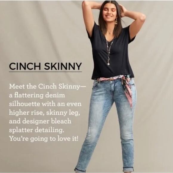 Cabi Cinch Skinny Jeans Sz 4 Mid Rise Bleach Splatter Distressed - Picture 3 of 9